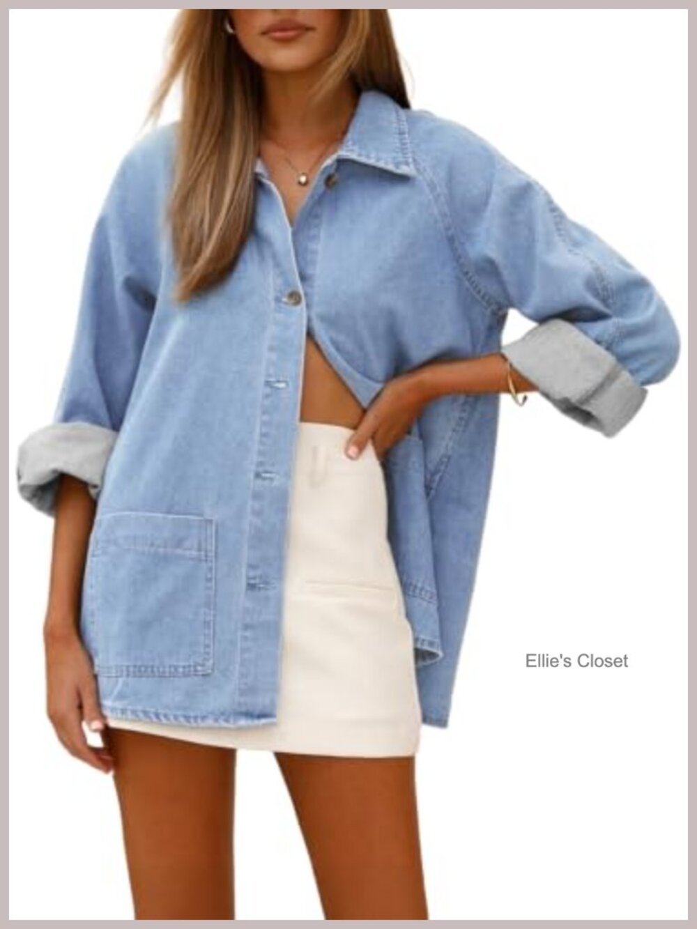 Women's Denim Button Down Shirt Long Sleeve Shacket Cotton Blend